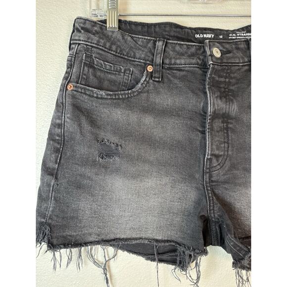 Old Navy Womens 12 Black Gray Button Fly Cutoff Shorts High Rise OG Straight - Picture 2 of 8